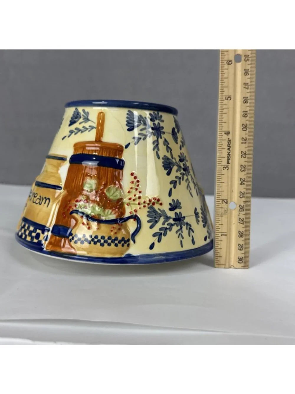Yankee Candle Large Topper Country Butter Churn Cream Blue Tan shade farmhouse